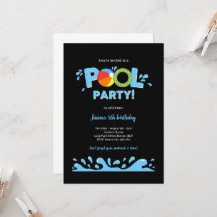 BLACK AND BLUE POOL BIRTHDAY PARTY INVITATION