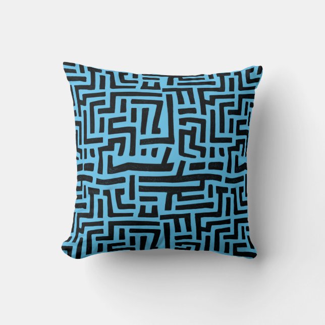 Black And Blue Pop Art Maze Pattern Cushion (Front)