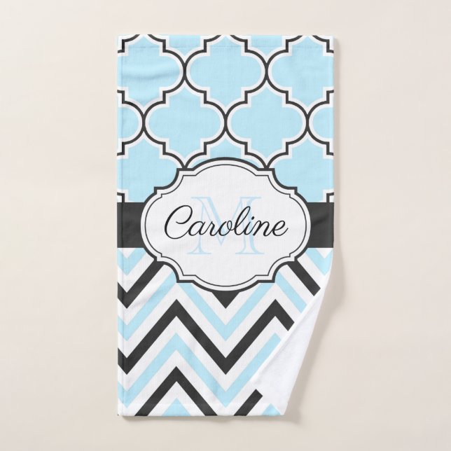 Black and Blue Quaterefoil Bath Towel Set (Hand Towel)