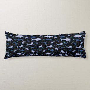 Black And Blue Repeating Motif Shark Pattern Body Cushion