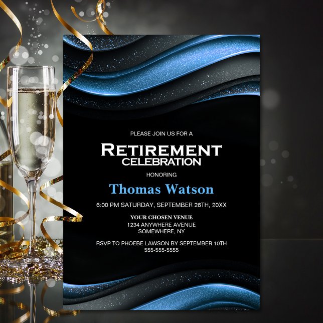 Black and Blue Retirement Party Invitation (Creator Uploaded)