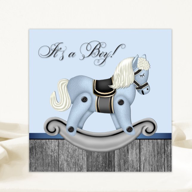 Black and Blue Rocking Horse Baby Shower Invitation (Sweet rocking horse baby shower invitation. Simply add your event details.)