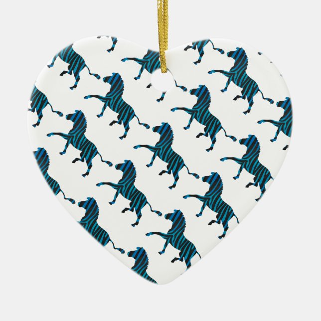 Black and Blue Silhouette Zebra Ceramic Tree Decoration (Front)