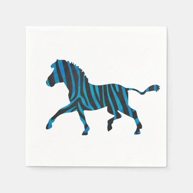 Black and Blue Silhouette Zebra Napkin (Front)