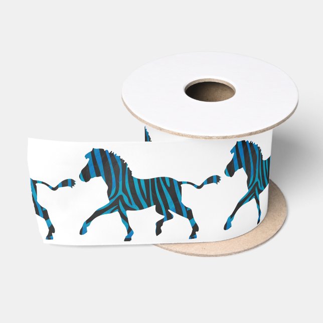 Black and Blue Silhouette Zebra Satin Ribbon (Spool)