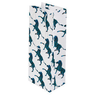 Black and Blue Silhouette Zebra Wine Gift Bag