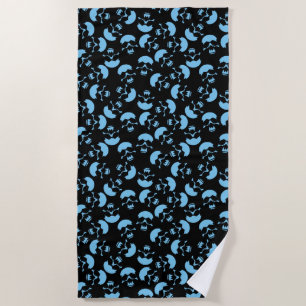 Black and Blue Skull Pattern Beach Towel
