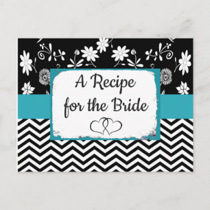 Black and Blue Striped Floral Wedding Recipe Card