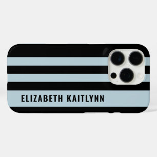 Black and Blue Stripes Pattern Personalised iPhone 16 Pro Case