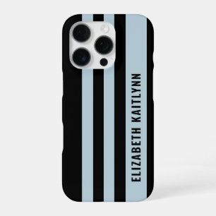 Black and Blue Stripes Pattern Personalised iPhone 16 Pro Case