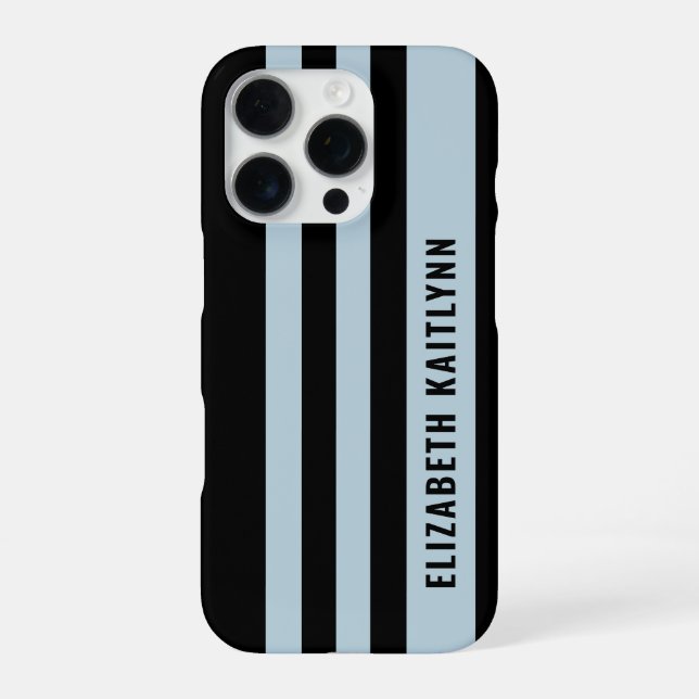 Black and Blue Stripes Pattern Personalised  iPhone Case (Back)