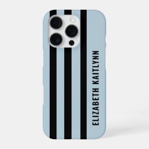 Black and Blue Stripes Pattern Personalised iPhone 16 Pro Case