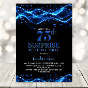 Black and Blue Surprise 75th Birthday Party Invitation