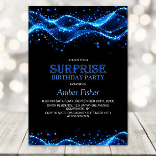 Black and Blue Surprise Any Age Birthday Party Invitation