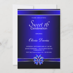 Black and Blue Sweet 16 Birthday Celebration Invitation