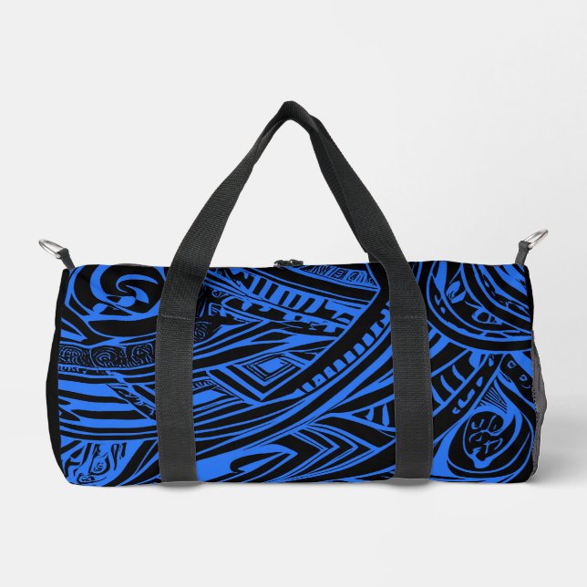 Black And Blue Tribal Abstract  Duffle Bag (Front)