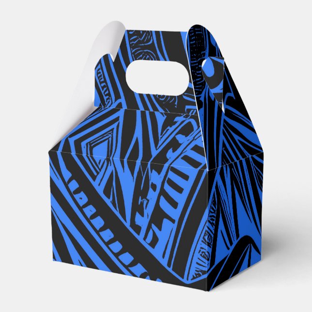 Black And Blue Tribal Abstract Gable Favour Box (Front Side)