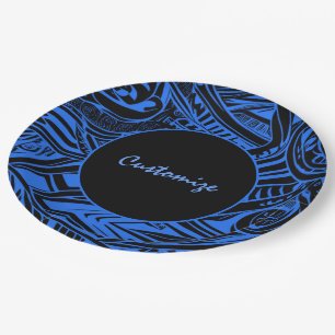 Black And Blue Tribal Abstract Paper Plate