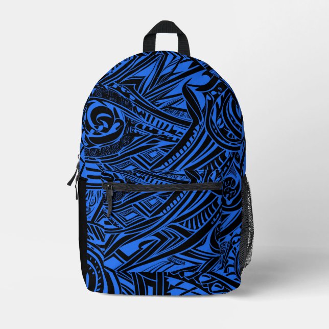 Black And Blue Tribal Abstract  Printed Backpack (Front)