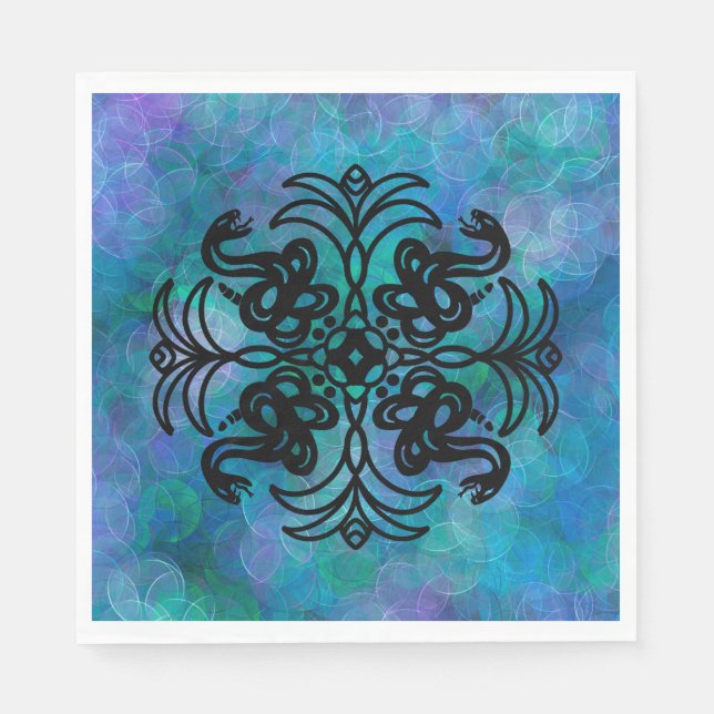 Black and Blue Tribal Snake  Napkin (Front)