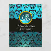 BLACK AND BLUE TURQUASE DAMASK GEM Monogram