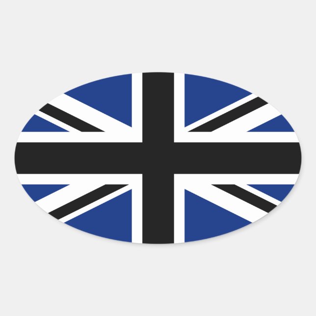 Black and Blue Union Jack Oval Sticker (Front)