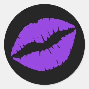 Black and Blue Violet Lipstick Print Classic Round Sticker