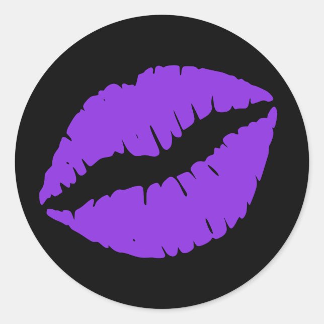 Black and Blue Violet Lipstick Print Classic Round Sticker (Front)