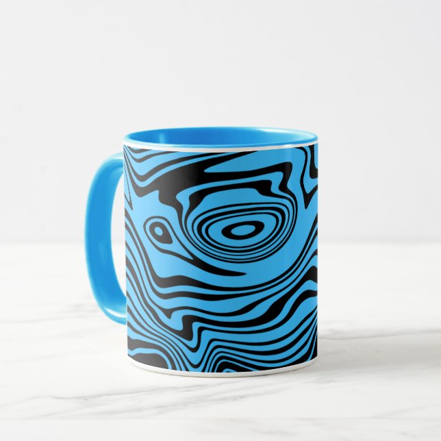 Black and Blue Wavy Striped Coffee Mugs (Front Left)
