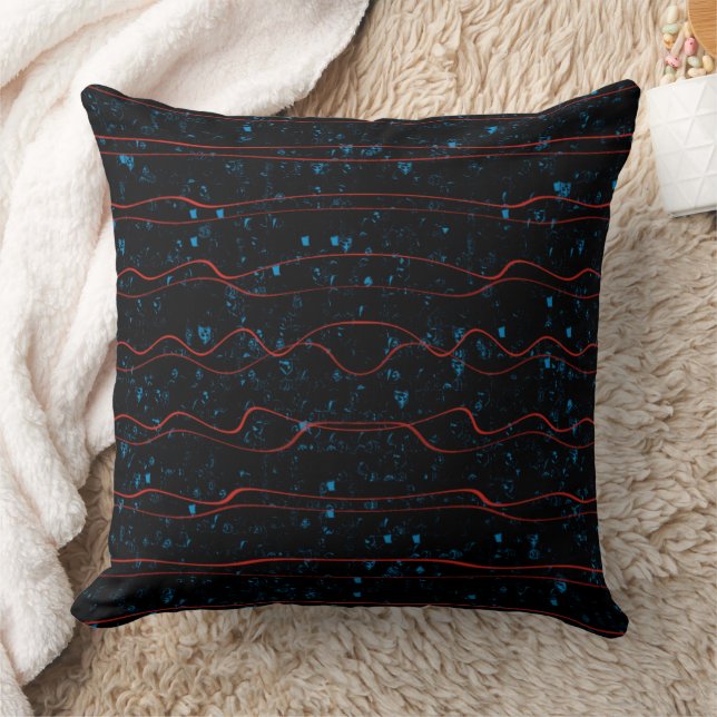 Black and Blue with Wavy Red Lines Cushion (Blanket)