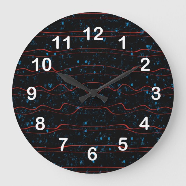Black and Blue with Wavy Red Lines Large Clock (Front)