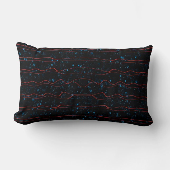 Black and Blue with Wavy Red Lines Lumbar Cushion (Front)