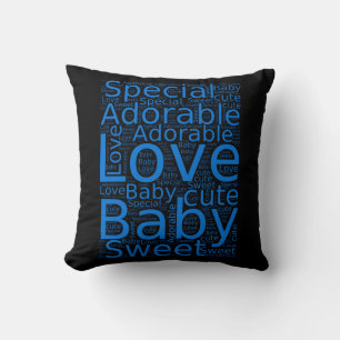 Black and Blue Word Shape Cushion
