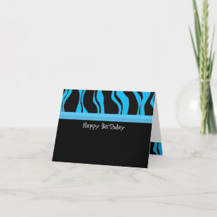 Black and Blue Zebra Stripe Birthday Card