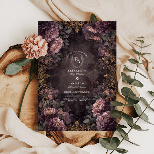Black and Blush Baroque Floral Wedding Invitation