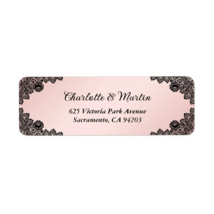 Black and Blush Floral Lace Wedding Return Address