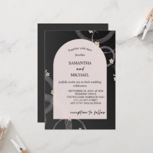 Black and Blush Gold Floral Wedding Invitation