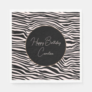 Black and Blush Sand Zebra Print Napkin