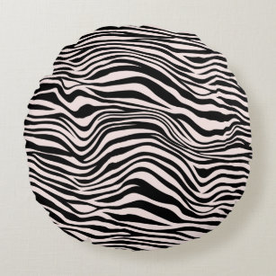 Black and Blush Sand Zebra Print  Round Cushion