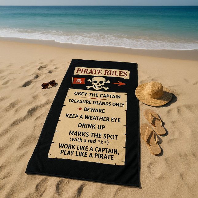 Black and Bold Pirate Rules  Beach Towel (Creator Uploaded)