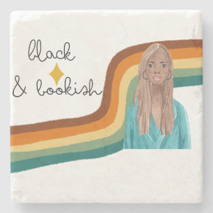 Black and Bookish Retro Book Lover  Stone Coaster