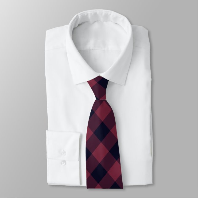 Black and Bordeaux Plaid Neck Tie (Tied)