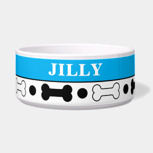 Black and Bright Blue Dog Bone Personalised Bowl