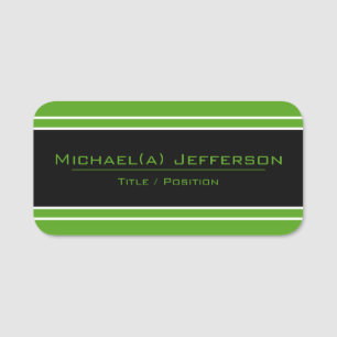 Black And Bright Green with White Stripes: Elegant Name Tag
