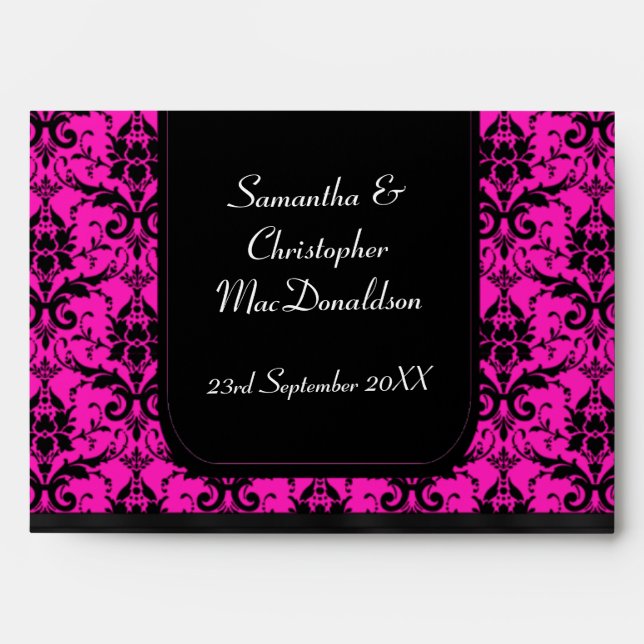 Black and bright pink damask envelopes (Front)