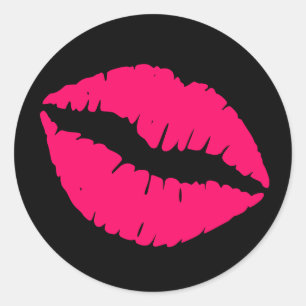 Black and Bright Pink Lipstick Print Classic Round Sticker