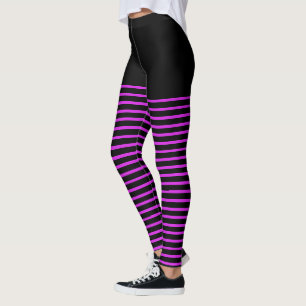 Black and Bright Pink Stripes Pattern Striped Leggings