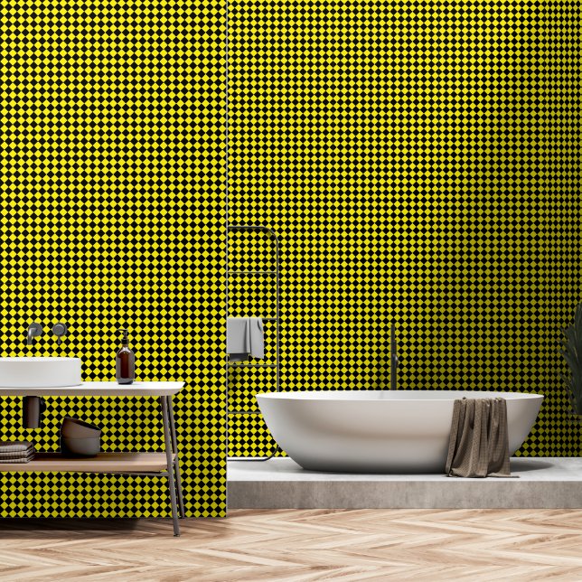 Black and Bright Yellow Chevron Pattern Textured Wallpaper (Bathroom)