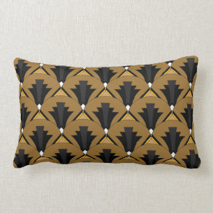 Black and Bronze Art Deco Geometric Lumbar Cushion