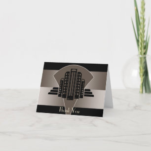 Black and Bronze Art Deco Tower Thank You Card